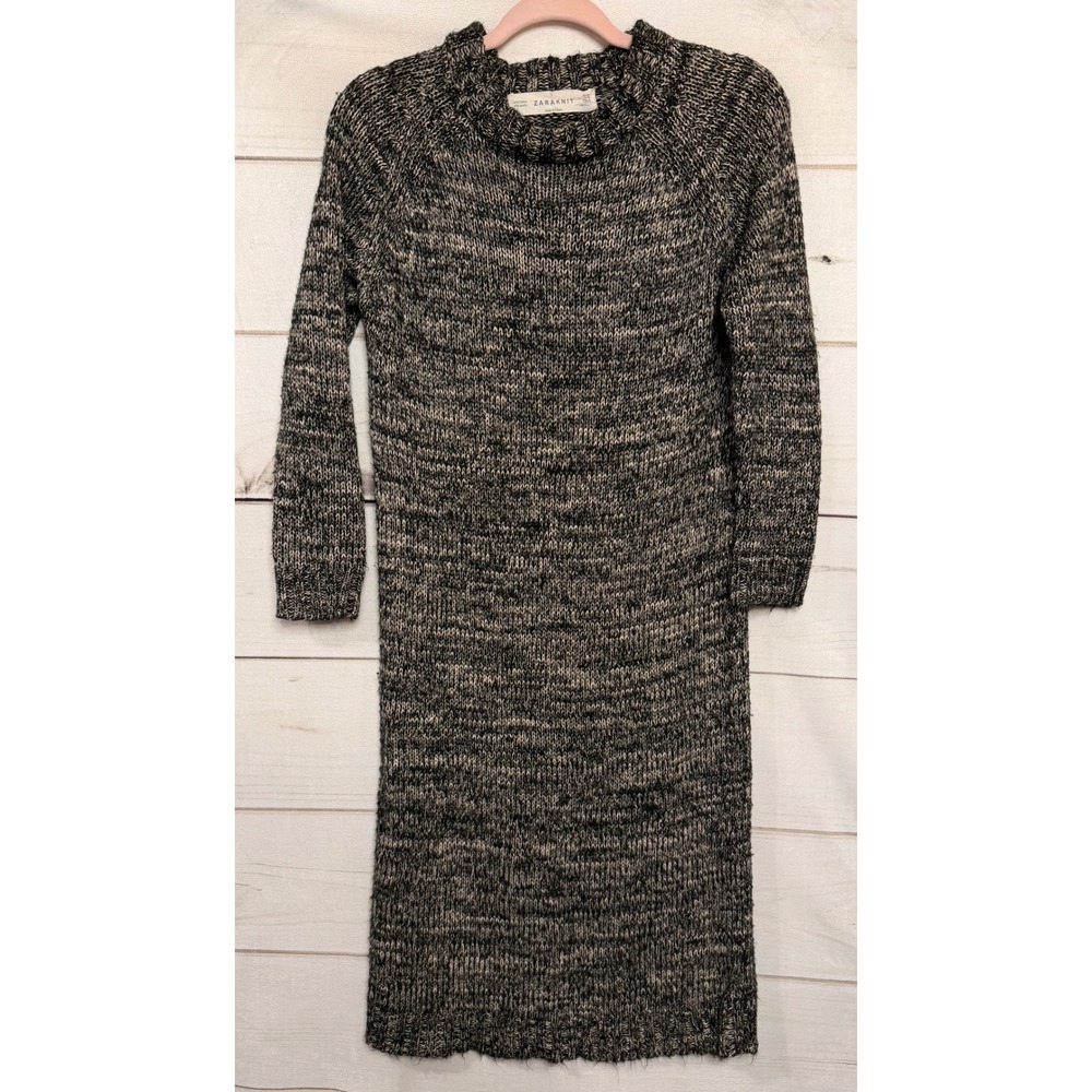 ZARAKNIT Womens Charcoal Black Speckled Knit Long Sleeve Sweater‎ Dress M